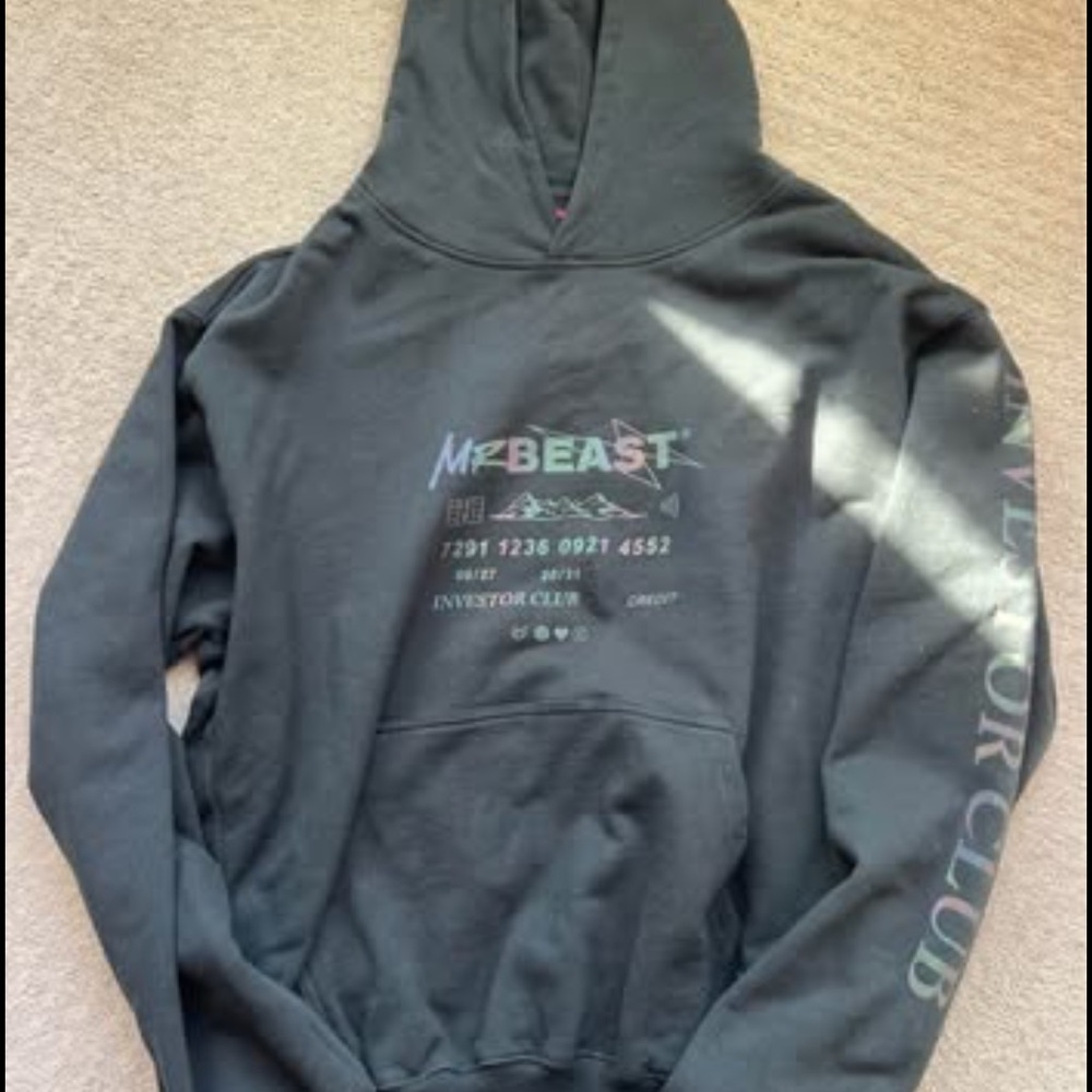 Mr Beast Investor Club Hoodie Mens small Black Pull over Sweatshirt Youtube Y2K